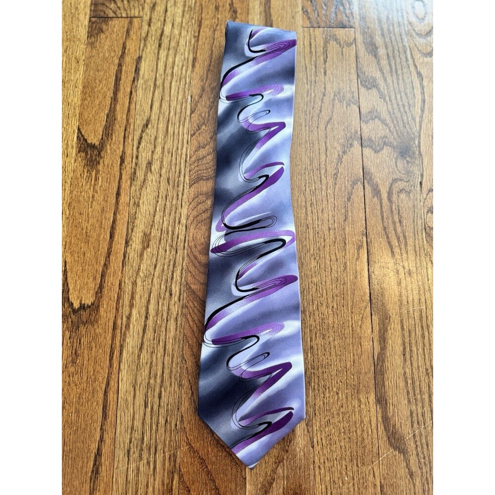 J Garcia Tie Floating Planes Collection 52 Silk Purple Grey Abstract Grey Purple
